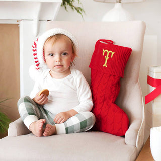 Single Initial Knit Stocking 14 pc Set #PACK-910RED-BAM