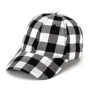 12 PC - Black & White Buffalo Check Baseball Cap #M190VL-BLKCHECK12