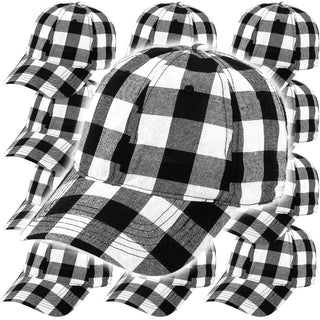 12 PC - Black & White Buffalo Check Baseball Cap #M190VL-BLKCHECK12