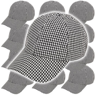 12 PC - Black & White Houndstooth Baseball Cap #M190VL-HOUNDS12