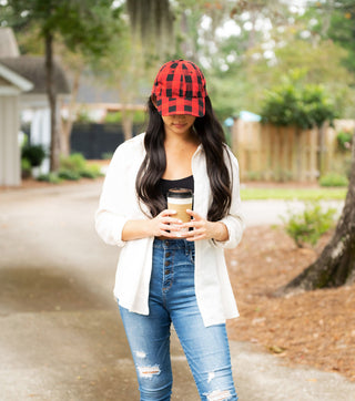 12 PC - Red Check Flannel Print Baseball Cap #M190VL-REDCH12