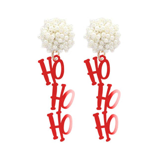 Mirrored Red Acrylic HoHoHo Earrings #ACE-491PRL-HOHO-MRRED