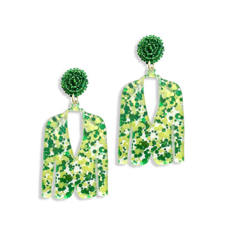 Green & Gold Glitter Masters Jacket Earrings #ACE-0536-JACKET-GRNGDGLT