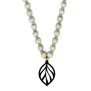 Black Leaf Sage Grey Jennifer Necklace #ACN-GRW-LEAF-BLK