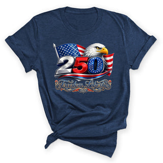 250 Eagle Flag Shirt Patriotic American Freedom Graphic Tee #HPTS43-250FEH - Small / Heather Navy - Screen Printed