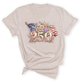 250 Flowers and Flag Shirt Patriotic Floral American Flag Tee #HPTS43-250ROSE - Small / Heather Natural - Screen