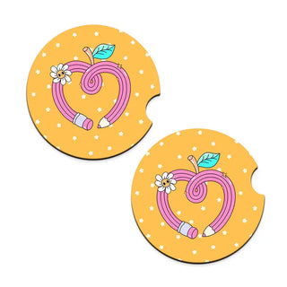 Apple Pencil Heart Car Coaster 2 pc Set #SPACK-CC132-APHRT
