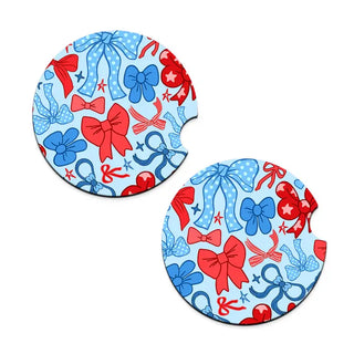 Patriotic Bow Car Coaster 2 pc Set #SPACK-CC132-RWBBOW-2