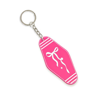 Hot Pink & White Bow Motel Keychain #ACK-HOTEL-HTPKWHT-BOW