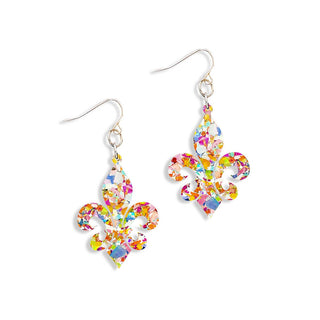 Multi Glitter Fleur de Lis Earrings #ACE-300SV-FLUR-MLTGLT