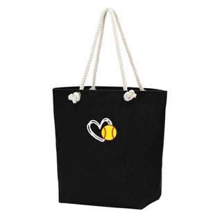 Heart Softball Black Castaway Tote #M734VL-BLK-HRTSB