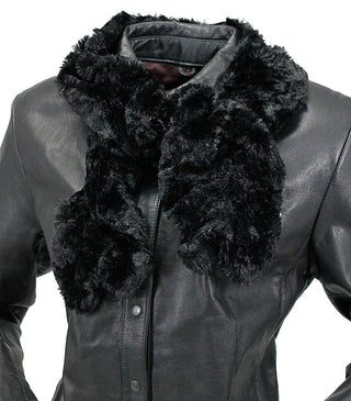 4Real Crinkle Faux Fur Scarf for Women | Soft Winter Neck Wrap #AFUR6001 - Black