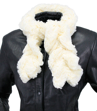 4Real Crinkle Faux Fur Scarf for Women | Soft Winter Neck Wrap #AFUR6001 - White