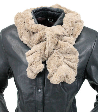 4Real Crinkle Faux Fur Scarf for Women | Soft Winter Neck Wrap #AFUR6001 - Beige