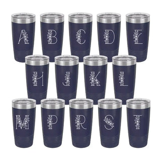 Floral Single Initial Navy 20oz Insulated Tumbler 14 pc Set #PACK-TWB20-FLNAVY