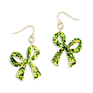 Green & Gold Glitter Bow Earrings #ACE-300GD-BOW-GRNGDGLT