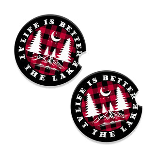 Buffalo Check Lake Life is Better Car Coaster 2 pc Set #SPACK-CC132-BCHBET