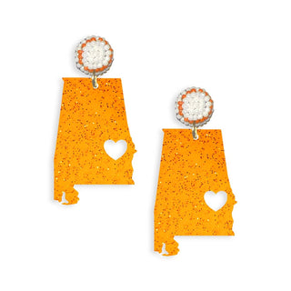 Orange Glitter Alabama Auburn Heart Earrings #ACE-2887-ALHRT-ORGGLT