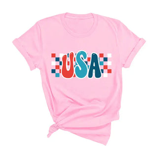 Checkered USA T-Shirt #HPTS-BLKLG-CHKUSA24