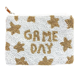 Gold & White Game Day Star Beaded Coin Purse #MNA0272VL-GDSTR