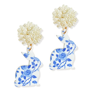 Blue Floral Acrylic Bunny Earrings #ACE-491PRL-BUN24-BLUFLR