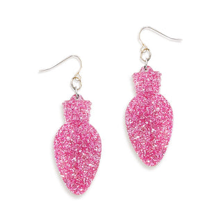 Hot Pink Glitter Acrylic Christmas Light Earrings #ACE-300SV-LIGHT-PKGLT