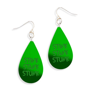 Green Mirrored Acrylic Stink, Stank, Stunk Grinch Earrings #ACE-300SV-SSS-MRGRN