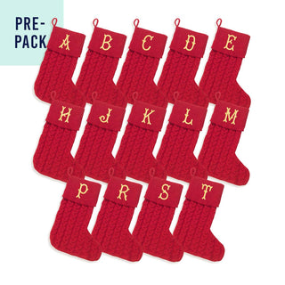 Single Initial Knit Stocking 14 pc Set #PACK-910RED-BAM