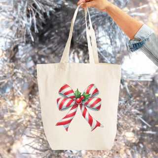 Candy Cane Bow Canvas Tote #HPT2518-CCBOW