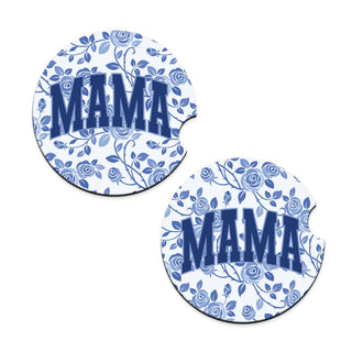 Blue Floral Mama Car Coaster 2 pc Set #SPACK-CC132-BFMAMA