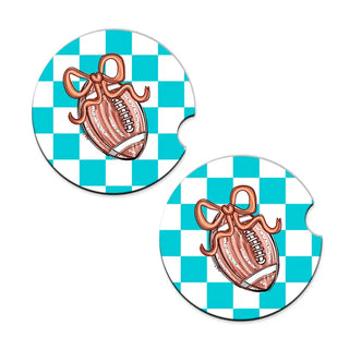 Football Bow Check Car Coaster 2 pc Set #SPACK-CC132-FBBOW