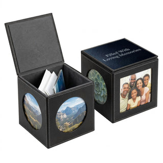 Genuine Leather Memory Cube Personalized Keepsake Photo Box #A745PCK-PERS