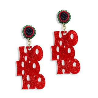 Red Glitter Ho Ho Ho Earrings Christmas Holiday Statement Jewelry #ACE-0341-HOHO-RDGLT