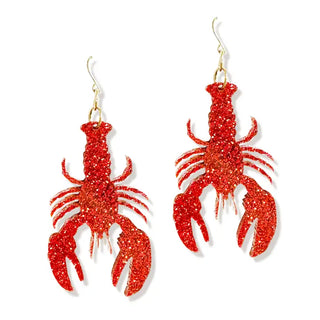 Red Glitter Acrylic Crawfish Earrings Statement Seafood Dangle Jewelry #ACE-300GD-CRAW-REDGLT