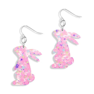 Pink Glitter Bunny Acrylic Earrings Easter Rabbit Dangle Jewelry Gift #ACE-300SV-PR-PKC
