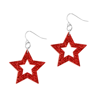 Red Glitter Acrylic Star Earrings Patriotic Dangle Jewelry for Women #ACE-300SV-STAR-RDGLT
