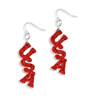 Red Glitter USA Acrylic Earrings Patriotic Fourth of July Dangle Jewelry #ACE-300SV-USA-RDGLT