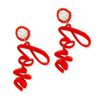 Red Love Acrylic Earrings Beaded Valentine Statement Dangle Jewelry #ACE-5096-SCPLOVE-RED