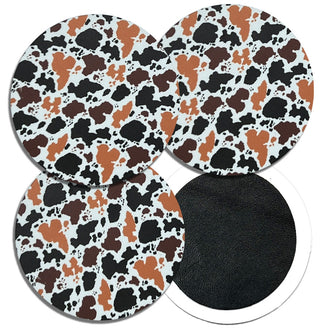 Leather Backed Cow Print 4 pc Coaster Set Home Decor Gift #ACS-LB-COW