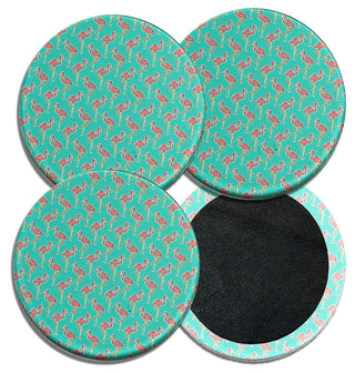 Leather Backed 4 pc Flamingo Coaster Set Home Decor Gift #ACS-LB-FLAM