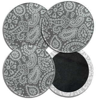 Leather Backed Paisley 4 pc Coaster Set Home Decor Gift #ACS-LB-PAIS