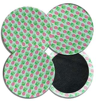 Leather Backed 4 pc Pineapple Coaster Set Home Decor Gift #ACS-LB-PINA