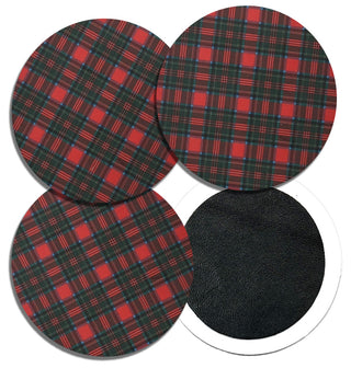 Leather Backed Red Plaid 4 pc Coaster Set Home Decor Gift #ACS-LB-PLAID