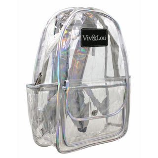 Viv&Lou® 17" Tall Clear Backpack with Silver Trim #BPC223-SILVER-VLK