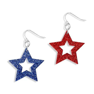 Royal Blue & Red Glitter Star Acrylic Earrings ACE-300SV-STAR-RBGLT