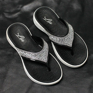 Black & White Bling Rhinestone Flip Flops for Women #FF3202CRY-BLK