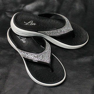 Black & White Bling Rhinestone Flip Flops for Women #FF3202CRY-BLK