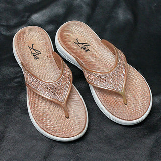Gold & White Bling Rhinestone Flip Flops for Women #FF3202CRY-GOLD