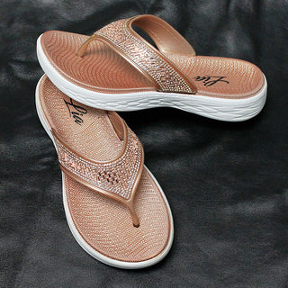 Gold & White Bling Rhinestone Flip Flops for Women #FF3202CRY-GOLD