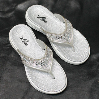 Silver & White Bling Rhinestone Flip Flops for Women #FF3202CRY-WHT